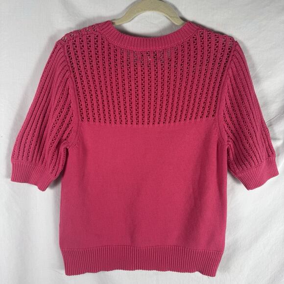 EVEREVE Remy Crochet 100% Cotton Pullover Sweater Women’s Large Pink Knit Boho - Picture 7 of 10